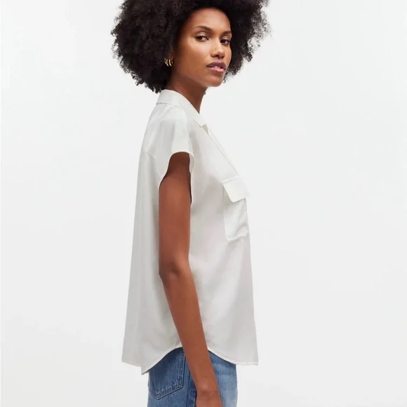 NWT! Madewell Silk Drapey Patch-Pocket Sleeveless Shirt | Lighthouse | Small - Picture 4 of 13